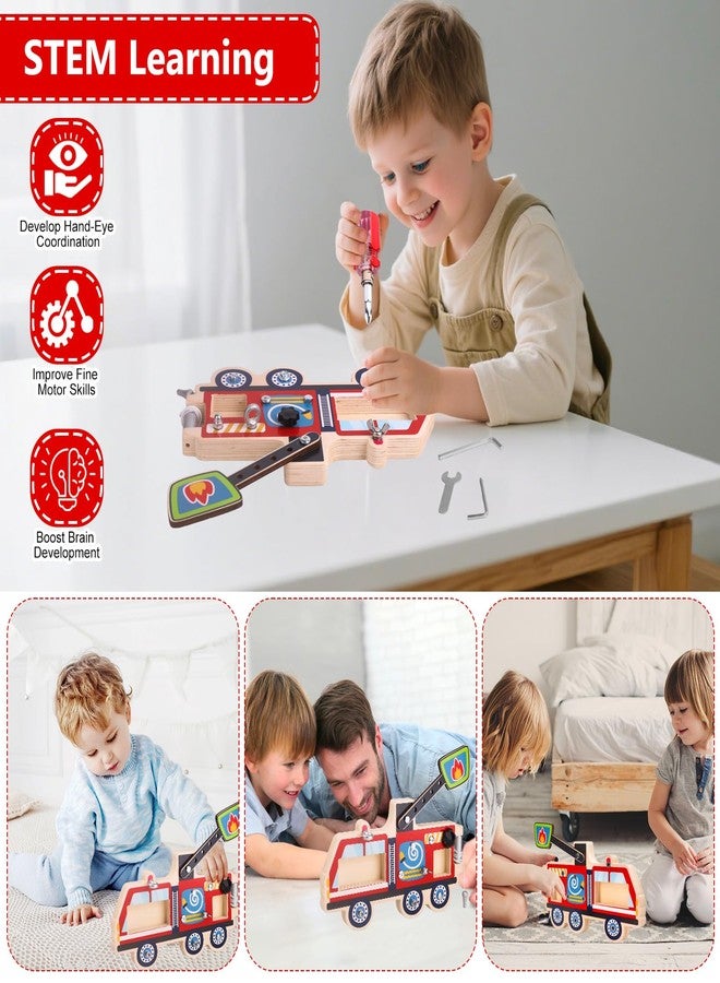 Liangding Montessori Screwdriver Busy Board Fire Truck - Wooden STEM Fine Motor Skills Sensory Learning Toy for Kids Ages 3-6, Great Gift for Boys and Girls - Image 2